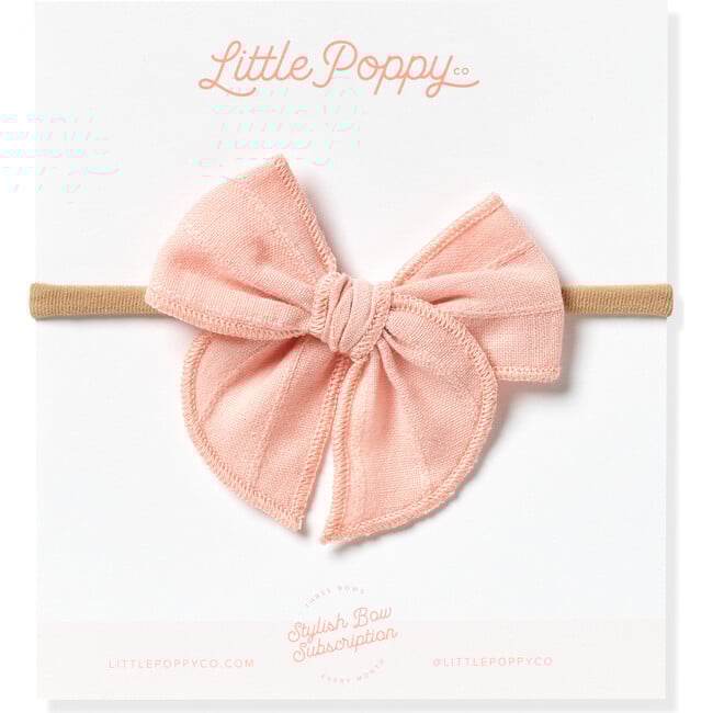 Mini Embroidered Stripe Claire Bow, Rose Pink
