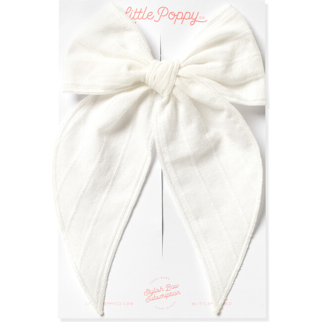 Oversized Embroidered Stripe Claire Bow, White - Bows - 1