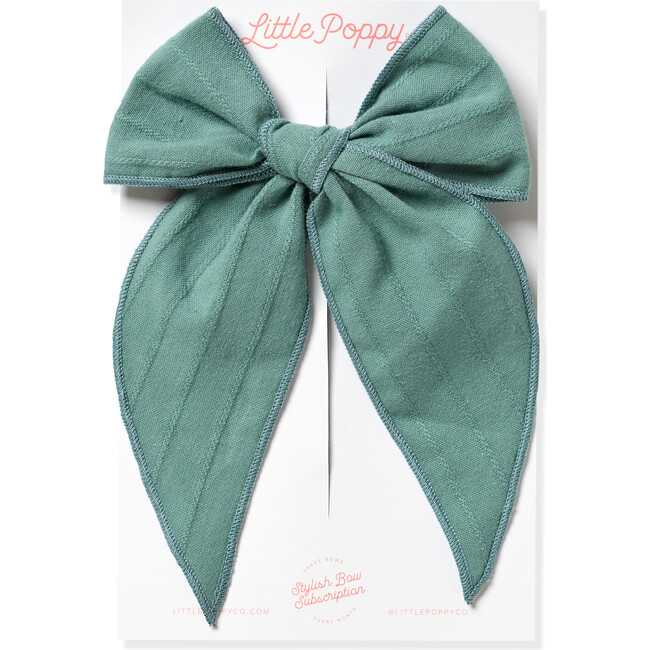 Oversized Embroidered Stripe Claire Bow, Teal - Bows - 1