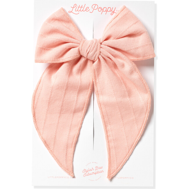 Oversized Embroidered Stripe Claire Bow, Rose Pink - Bows - 1