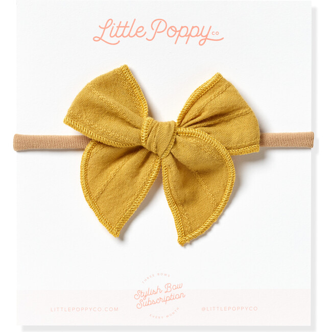 Mini Embroidered Stripe Claire Bow, Mustard - Bows - 1