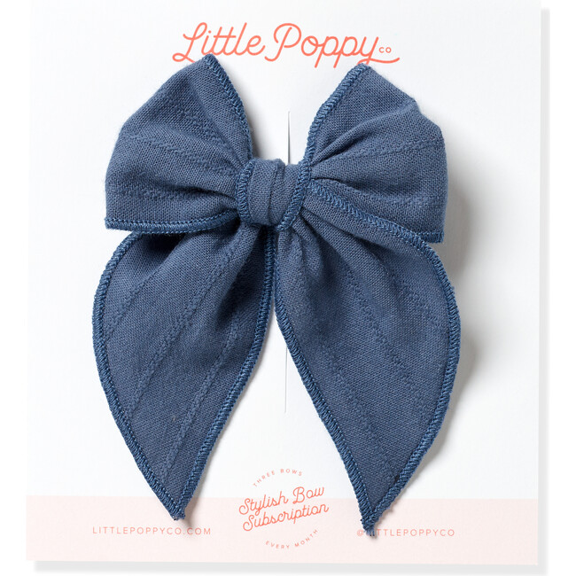 Original Embroidered Stripe Claire Bow, Denim Blue - Bows - 1