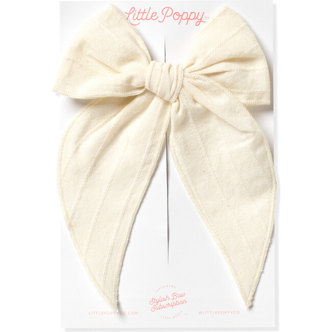 Oversized Embroidered Stripe Claire Bow, Cream - Bows - 1