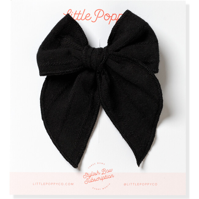 Original Embroidered Stripe Claire Bow, Black - Bows - 1