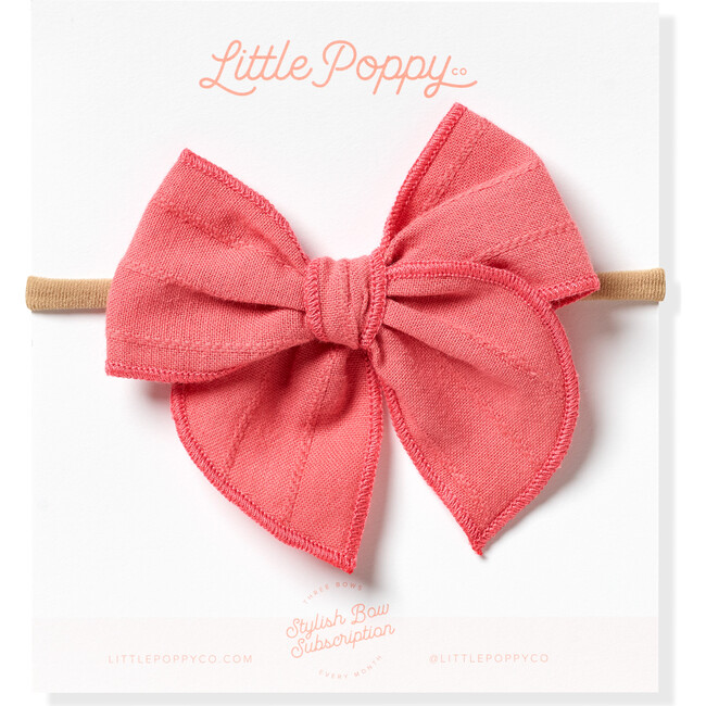 Nylon Embroidered Stripe Claire Bow, Antique Coral - Bows - 1