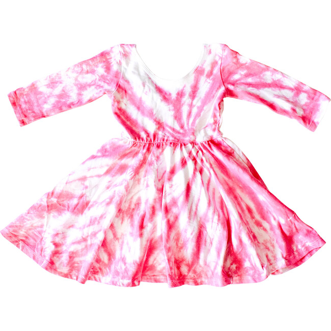 Embroidered Valentine's Dress, Pink Tie Dye - Dresses - 1