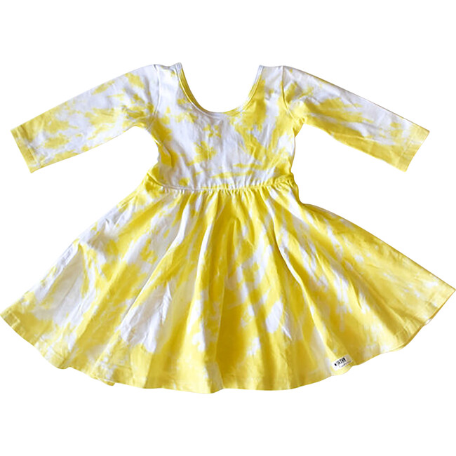 Embroidered Twirly Dress, Yellow Tie Dye - Dresses - 1