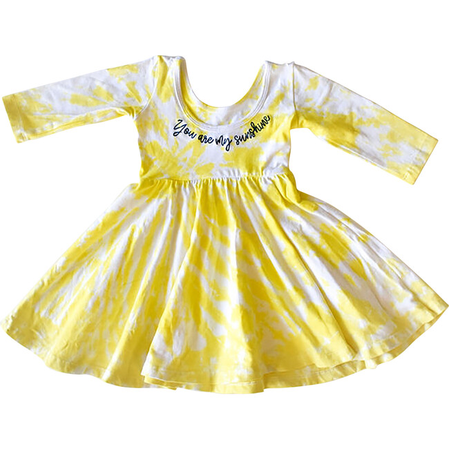 Embroidered Twirly Dress, Yellow Tie Dye - Dresses - 2