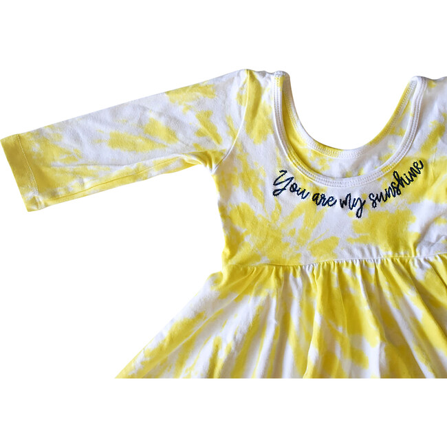 Embroidered Twirly Dress, Yellow Tie Dye - Dresses - 3
