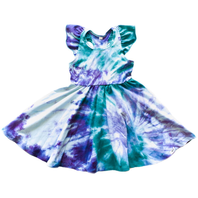 Ruffle Twirly Tie Dye Dress, Blue & Purple - Dresses - 1