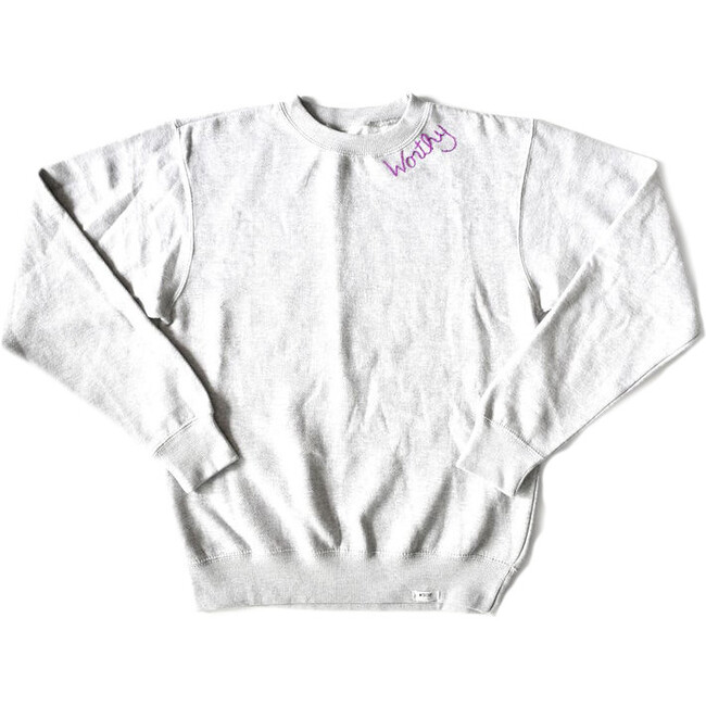 Adult Embroidered Worthy Crew Neck, Grey & Purple - Sweatshirts - 1