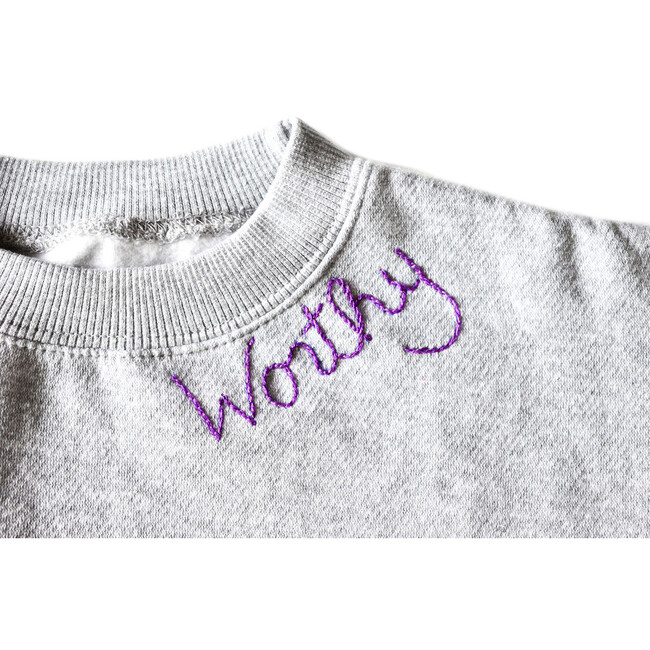 Adult Embroidered Worthy Crew Neck, Grey & Purple - Sweatshirts - 2