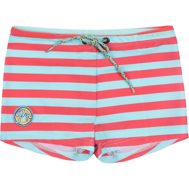 Kael Striped Swim Shorts, Tropical Blue and Red