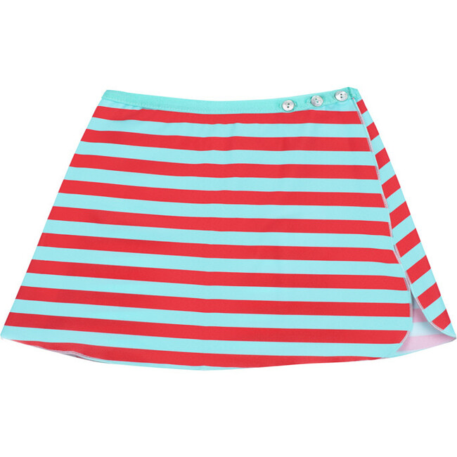 Cecile Striped Beach Skirt, Tropical Blue and Red