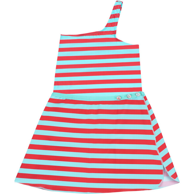 Cecile Striped Beach Skirt, Tropical Blue and Red