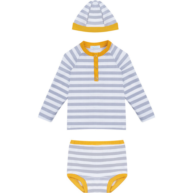 Bobby Striped Swim Set, Grey - Rash Guards - 1