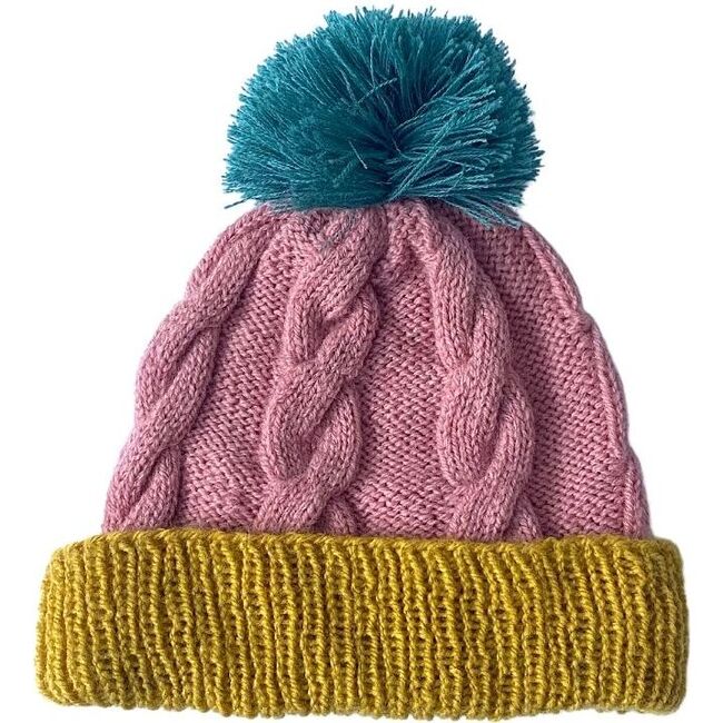 Cable Pom Winter Hat, Pink