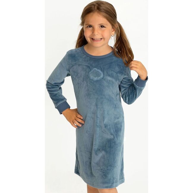 Velour Nightgown, Blue - Nightgowns - 3