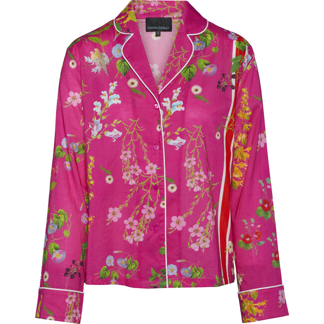 Women's Botanical Print Pajama Shirt, Pink Floral - Pajamas - 1