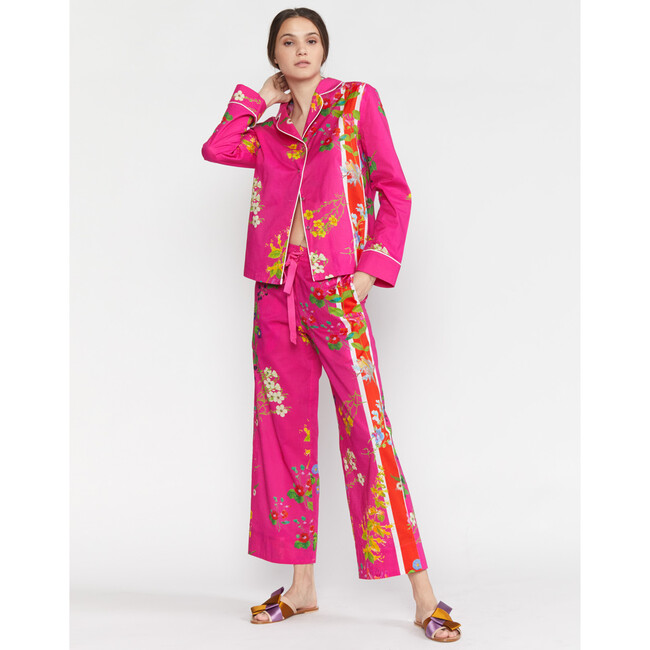 Women's Botanical Print Pajama Shirt, Pink Floral - Pajamas - 3