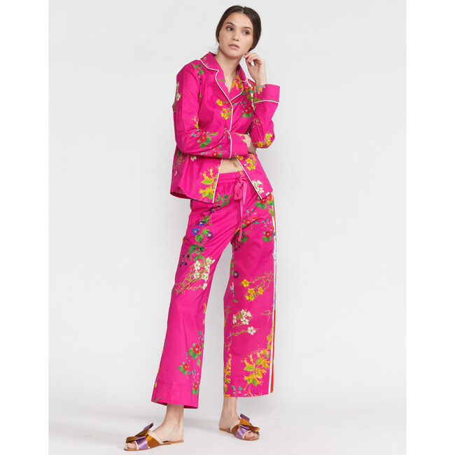 Women's Botanical Print Pajama Shirt, Pink Floral - Pajamas - 4