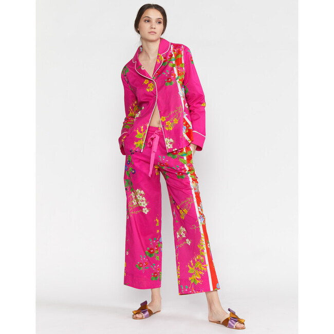 Women's Botanical Print Pajama Shirt, Pink Floral - Pajamas - 5