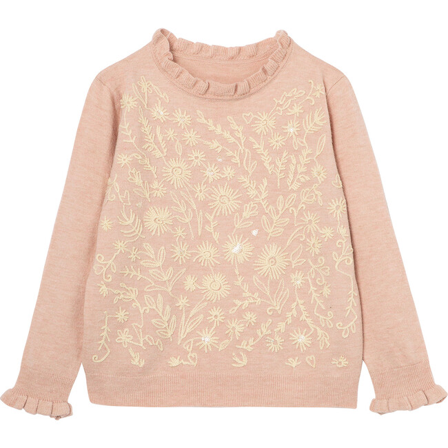 Embroidered Flowers Sweater, Peach