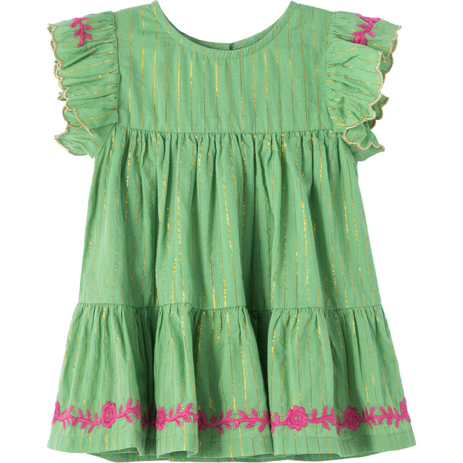 Flutter Sleeve Embroidered Dress, Green