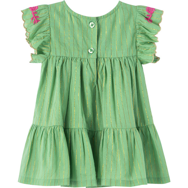 Flutter Sleeve Embroidered Dress, Green