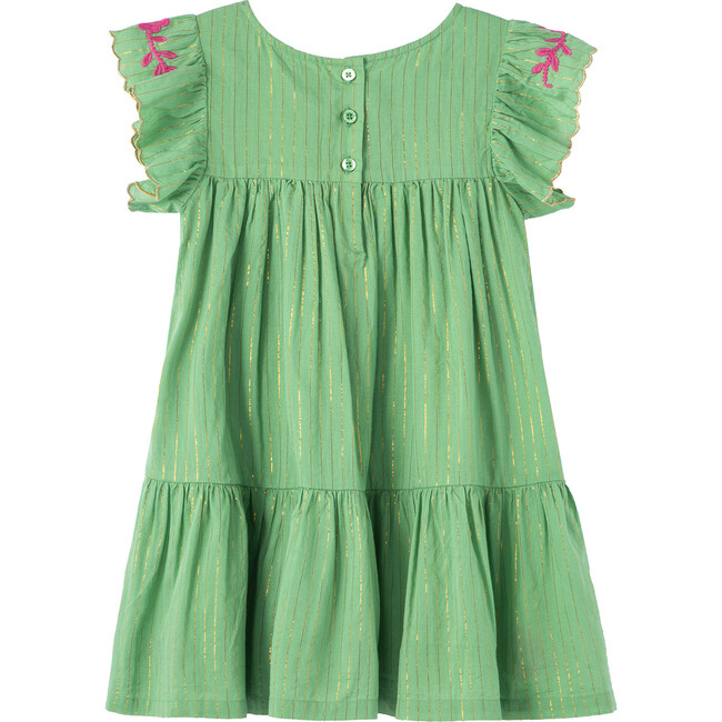 Flutter Sleeve Embroidered Dress, Green - Dresses - 2