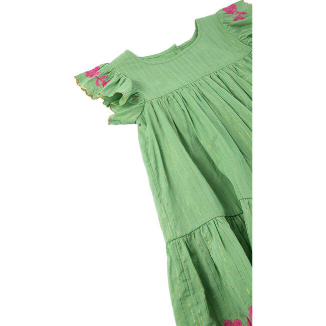 Flutter Sleeve Embroidered Dress, Green - Dresses - 3