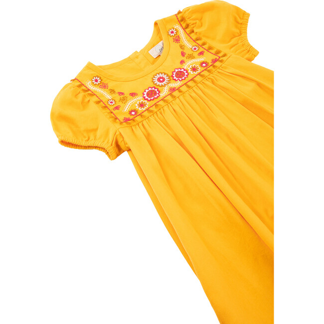 Embroidered Yoke Dress, Yellow - Dresses - 3