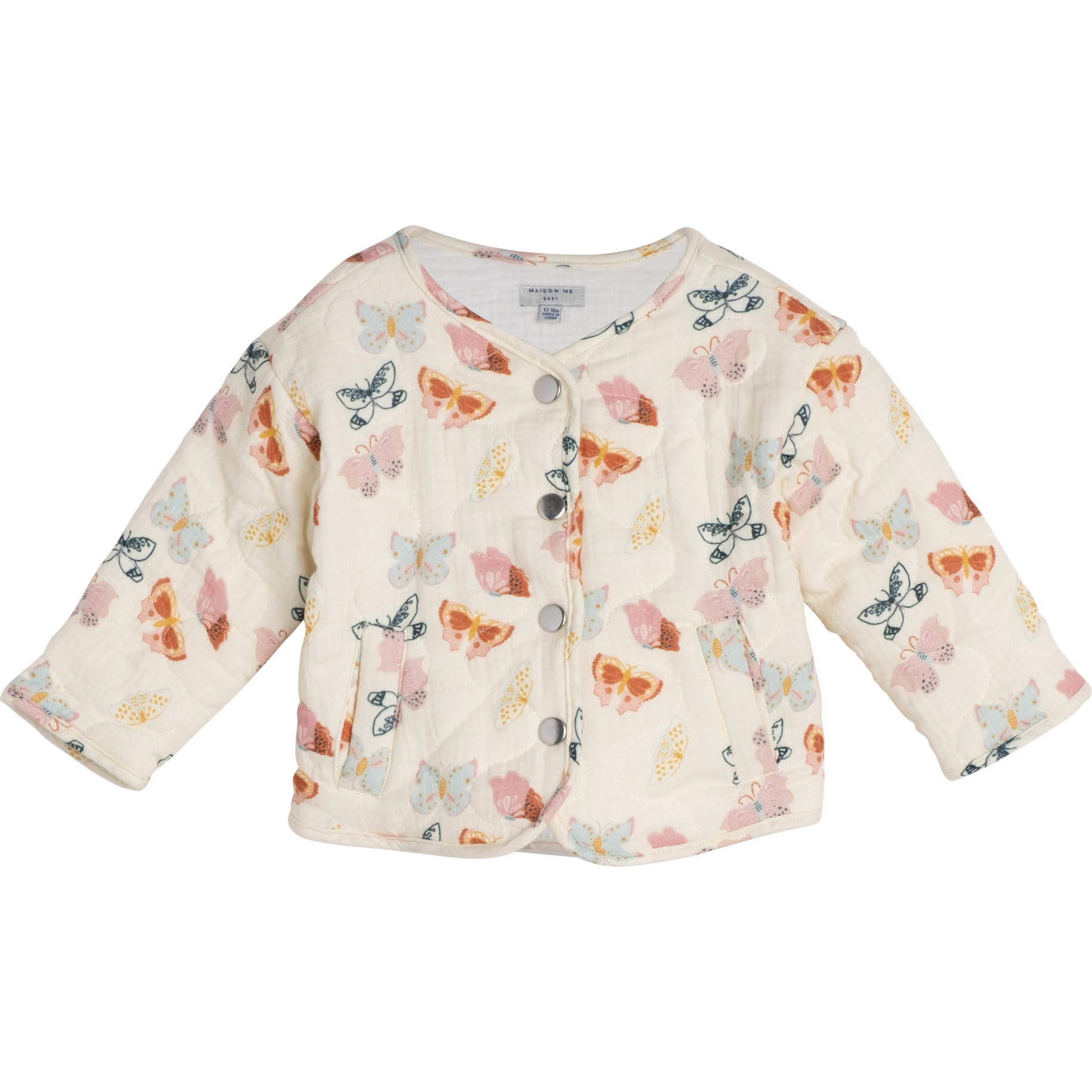 Baby Esme Quilted Jacket, Cream Butterflies - Jackets - 1