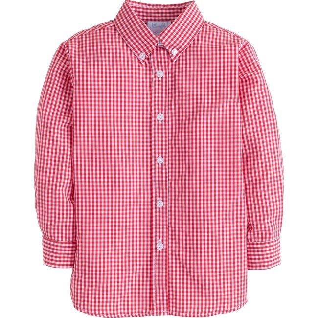 Gingham Button Down Shirt, Red - Shirts - 1