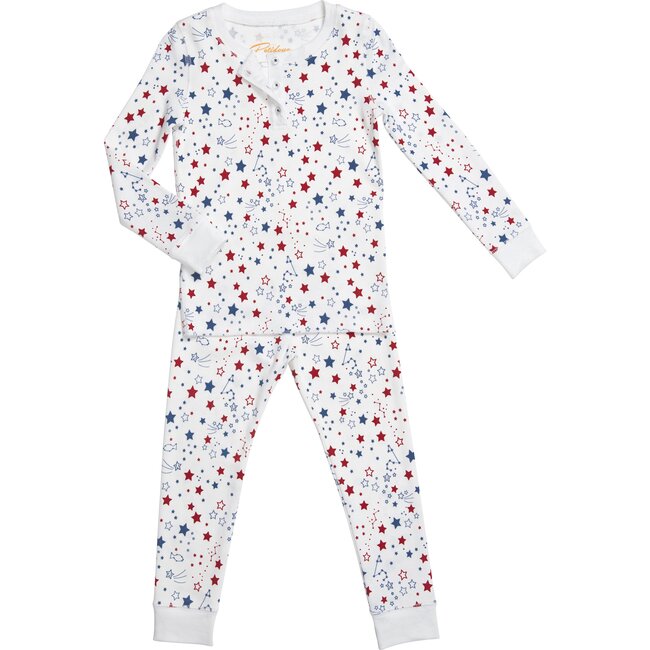 Starry Night Long Pajamas, Blue & Red - Pajamas - 1