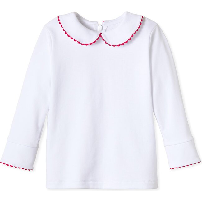 Long Sleeve Isabelle Peter Pan Shirt, Bright White with Crimson - Shirts - 1
