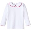 Long Sleeve Isabelle Peter Pan Shirt, Bright White with Crimson - Shirts - 1 - thumbnail
