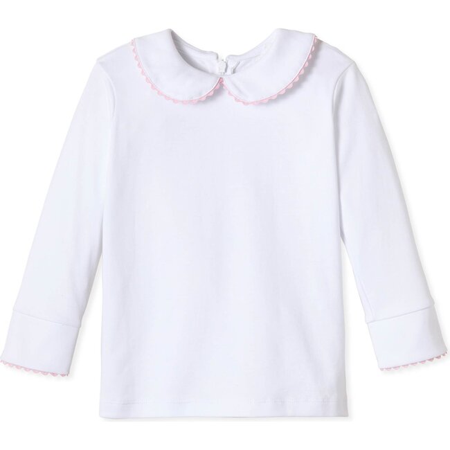 Long Sleeve Isabelle Peter Pan Shirt, Bright White with Lilly's Pink - Shirts - 1