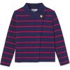 Emery Striped Button Sweater, Blue Ribbon With Mineral Red Stripes - Cardigans - 1 - thumbnail