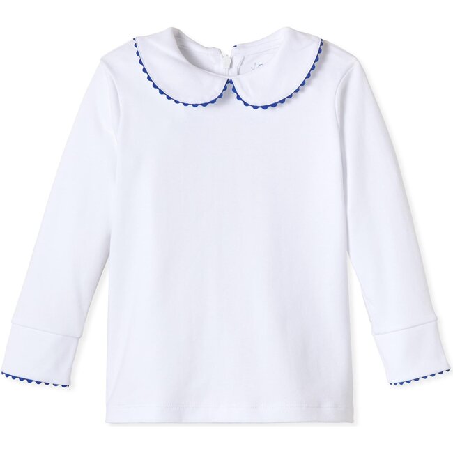 Long Sleeve Isabelle Peter Pan Shirt, Bright White with Navy - Shirts - 1