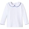 Long Sleeve Isabelle Peter Pan Shirt, Bright White with Navy - Shirts - 1 - thumbnail