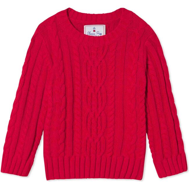 Fishers Cable Knit Sweater, Crimson - Sweaters - 1