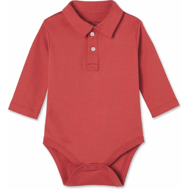 Long Sleeve Hayes Polo Onesie, Mineral Red