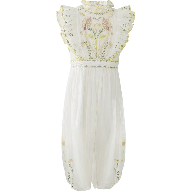River Crinkle Embroidery Jumpsuit, White