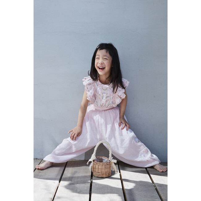 River Crinkle Embroidery Jumpsuit, Ballet Pink - Rompers - 2