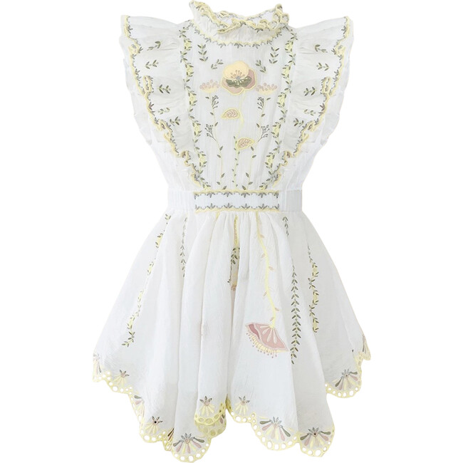 Audrey Crinkle Embroidery Dress, White