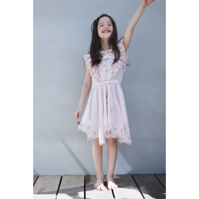Audrey Crinkle Embroidery Dress, Ballet Pink - Dresses - 3