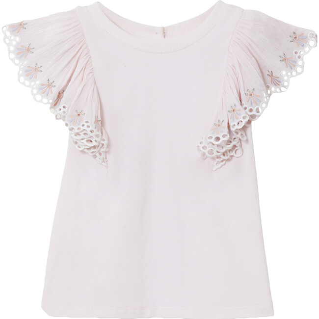 Anne Flare Sleeve Embroidery T-Shirt, Ballet Pink - Tees - 1