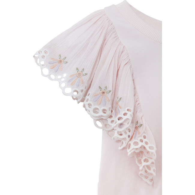Anne Flare Sleeve Embroidery T-Shirt, Ballet Pink - Tees - 3