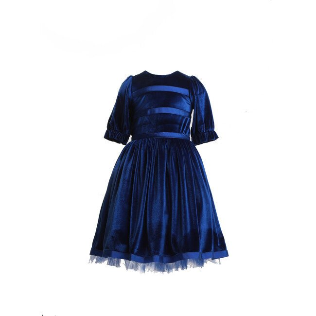 Velvet Party Dress, Blue - Dresses - 1